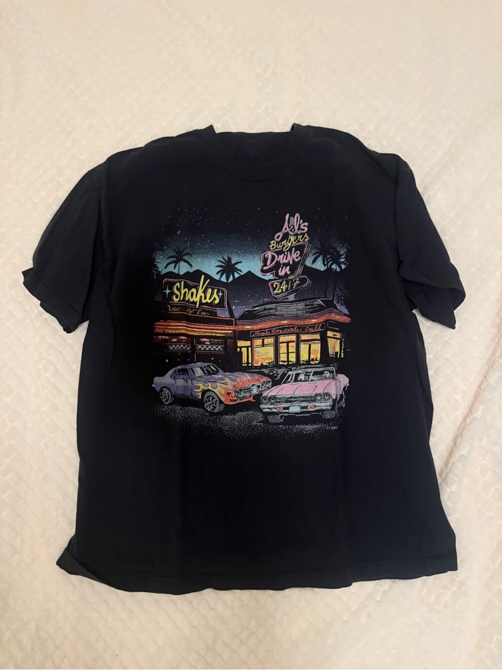 Brandy Melville Black Tee with Neon Diner Graphic